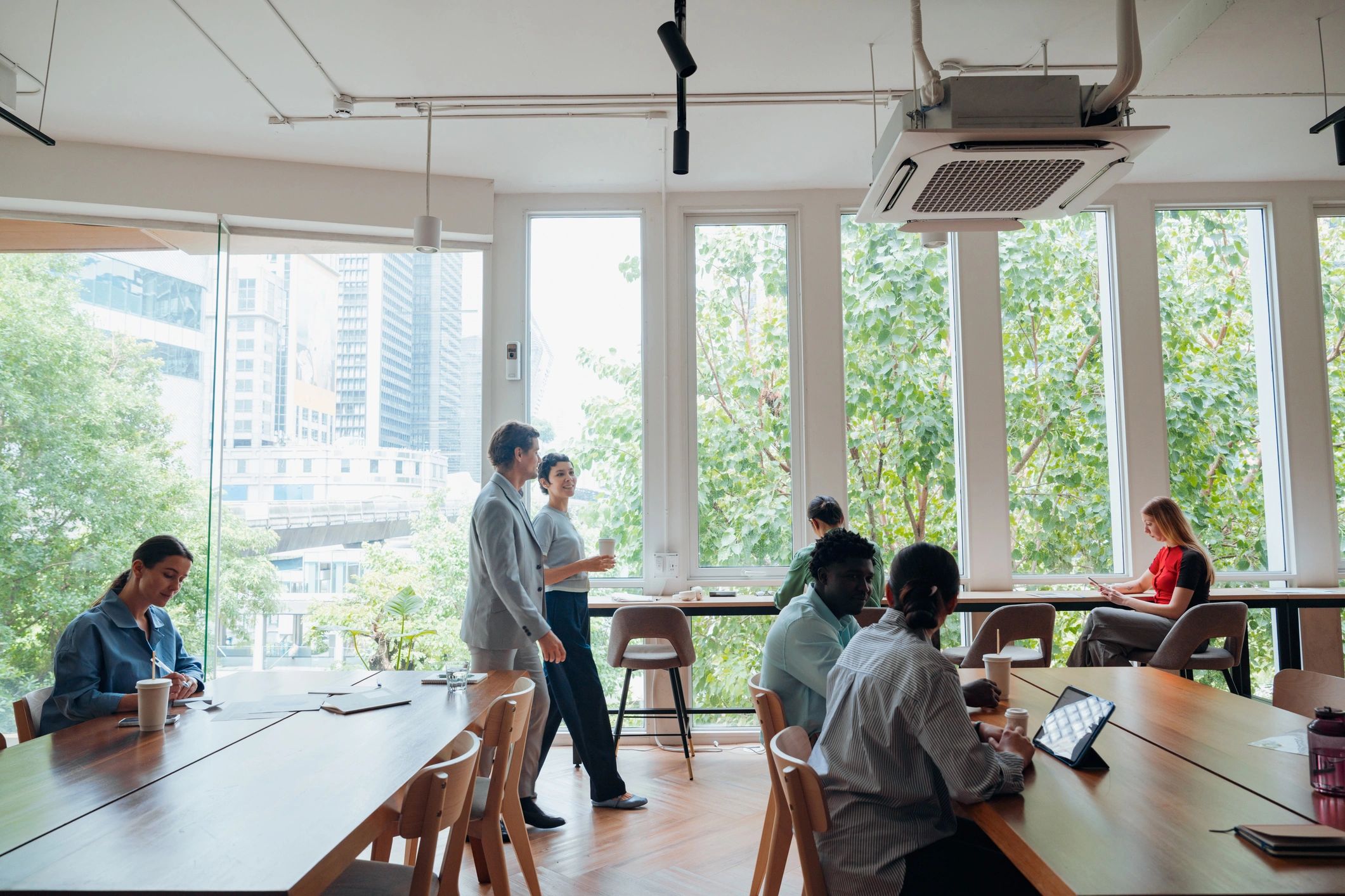 Professionals collaborating in a modern office