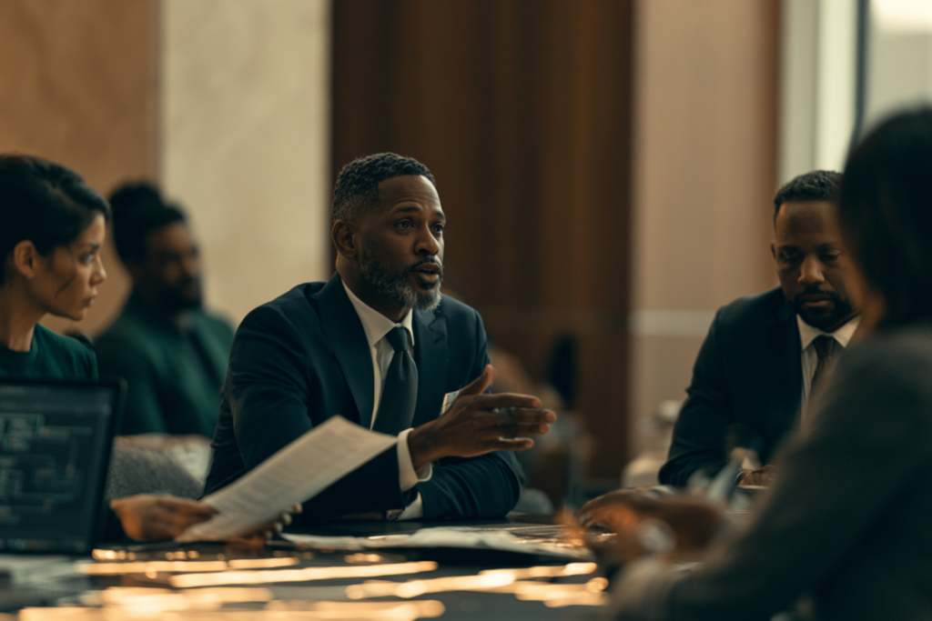 Marvin speaking with a client